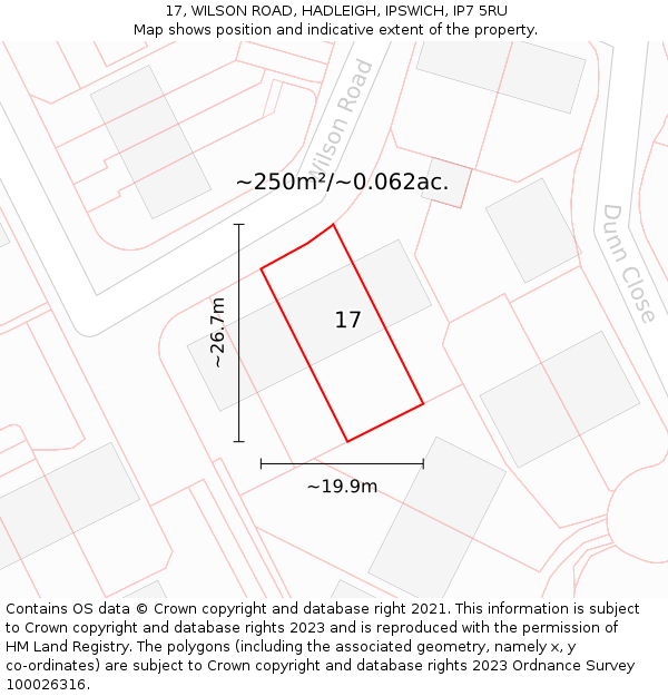 17, WILSON ROAD, HADLEIGH, IPSWICH, IP7 5RU: Plot and title map