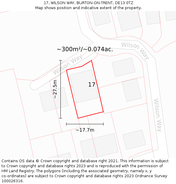 17, WILSON WAY, BURTON-ON-TRENT, DE13 0TZ: Plot and title map