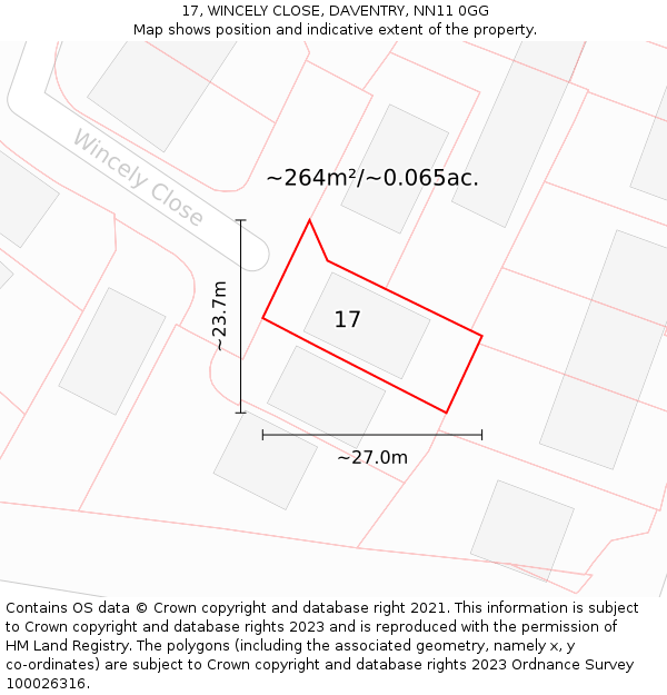 17, WINCELY CLOSE, DAVENTRY, NN11 0GG: Plot and title map
