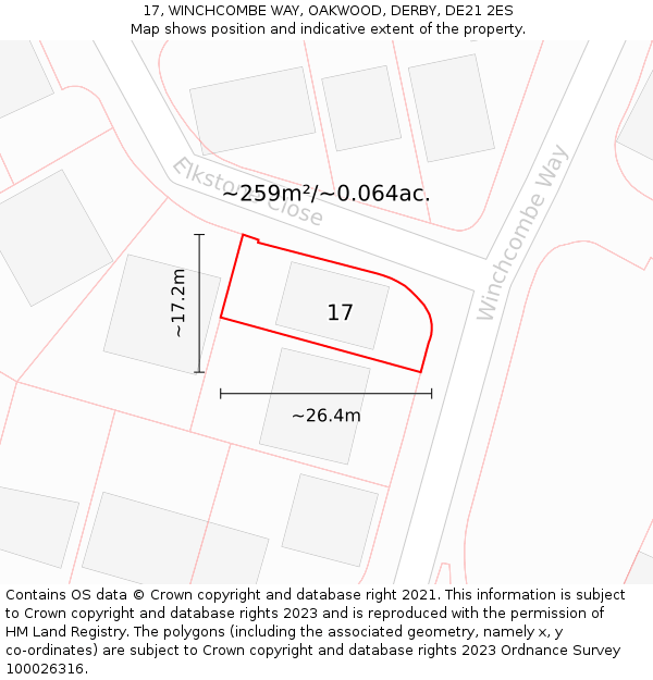 17, WINCHCOMBE WAY, OAKWOOD, DERBY, DE21 2ES: Plot and title map