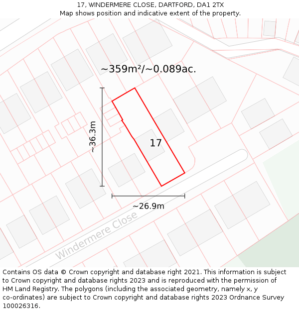 17, WINDERMERE CLOSE, DARTFORD, DA1 2TX: Plot and title map