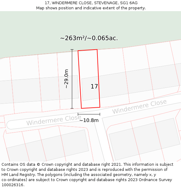 17, WINDERMERE CLOSE, STEVENAGE, SG1 6AG: Plot and title map