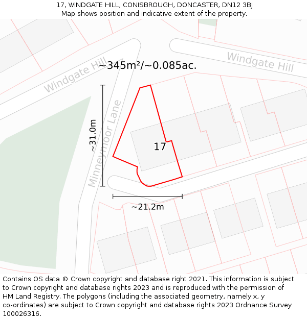 17, WINDGATE HILL, CONISBROUGH, DONCASTER, DN12 3BJ: Plot and title map