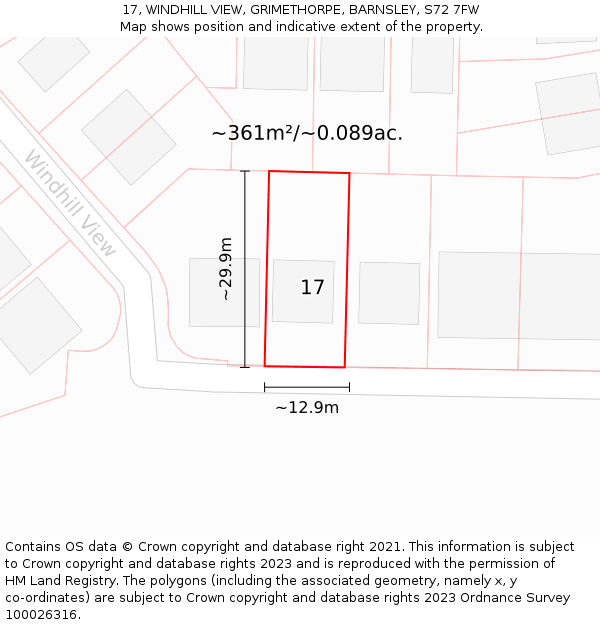 17, WINDHILL VIEW, GRIMETHORPE, BARNSLEY, S72 7FW: Plot and title map