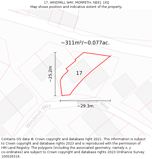17, WINDMILL WAY, MORPETH, NE61 1XQ: Plot and title map