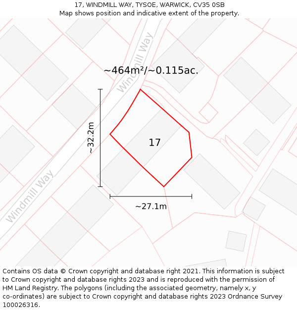 17, WINDMILL WAY, TYSOE, WARWICK, CV35 0SB: Plot and title map