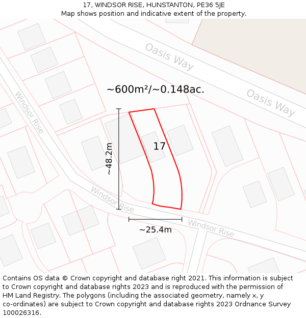 17, WINDSOR RISE, HUNSTANTON, PE36 5JE: Plot and title map