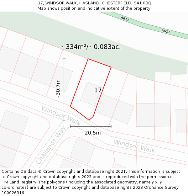 17, WINDSOR WALK, HASLAND, CHESTERFIELD, S41 0BQ: Plot and title map