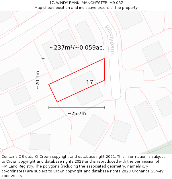 17, WINDY BANK, MANCHESTER, M9 0RZ: Plot and title map