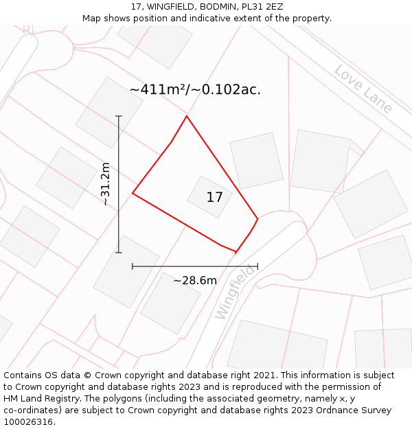 17, WINGFIELD, BODMIN, PL31 2EZ: Plot and title map