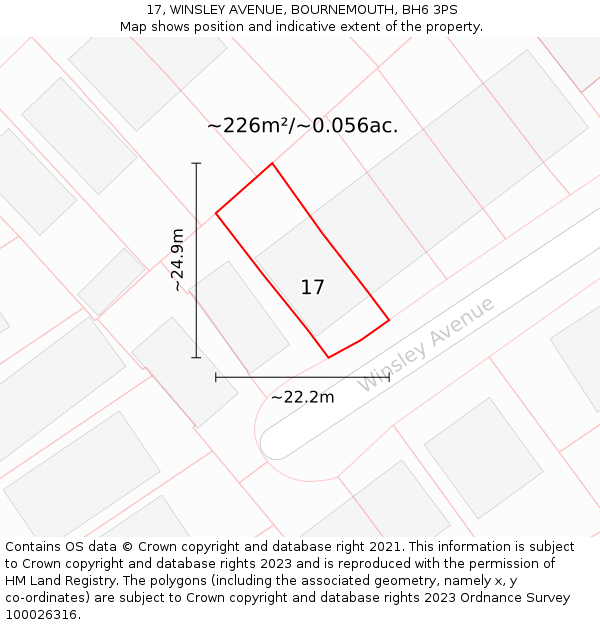 17, WINSLEY AVENUE, BOURNEMOUTH, BH6 3PS: Plot and title map