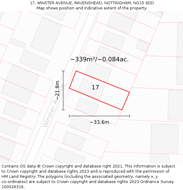 17, WINSTER AVENUE, RAVENSHEAD, NOTTINGHAM, NG15 9DD: Plot and title map