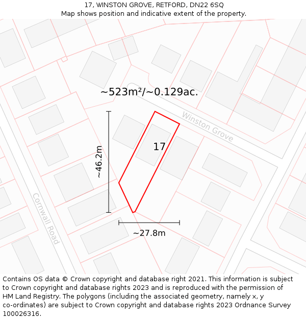 17, WINSTON GROVE, RETFORD, DN22 6SQ: Plot and title map