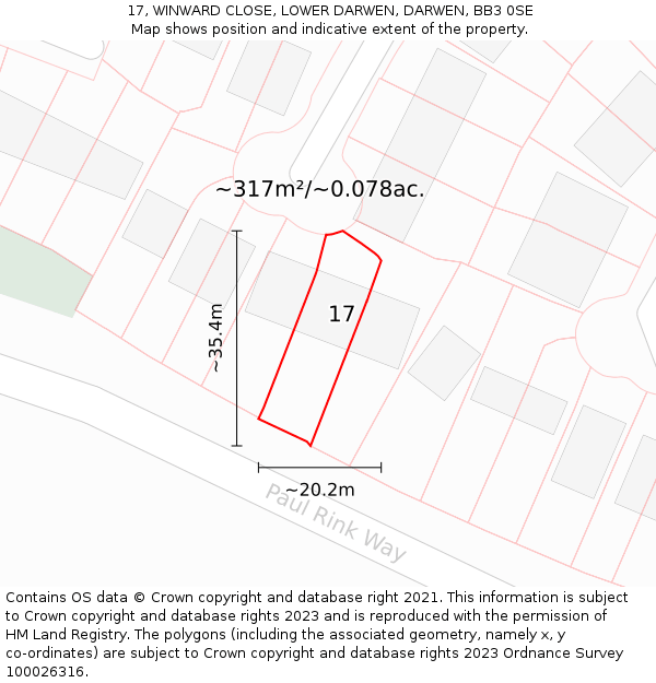 17, WINWARD CLOSE, LOWER DARWEN, DARWEN, BB3 0SE: Plot and title map