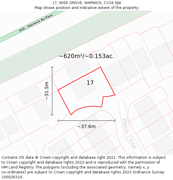 17, WISE GROVE, WARWICK, CV34 5JW: Plot and title map