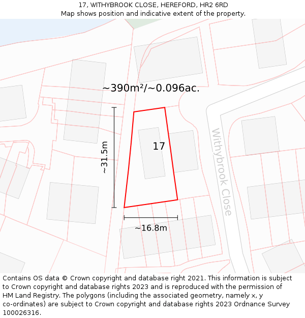 17, WITHYBROOK CLOSE, HEREFORD, HR2 6RD: Plot and title map