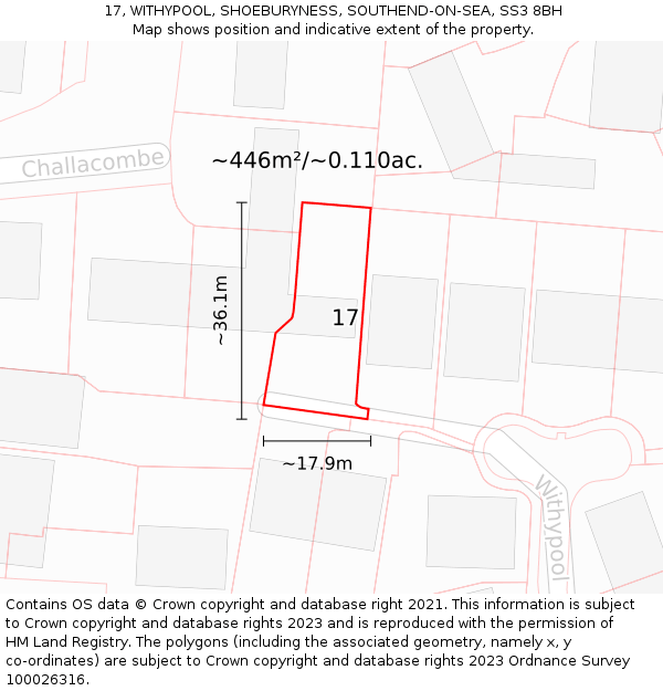 17, WITHYPOOL, SHOEBURYNESS, SOUTHEND-ON-SEA, SS3 8BH: Plot and title map