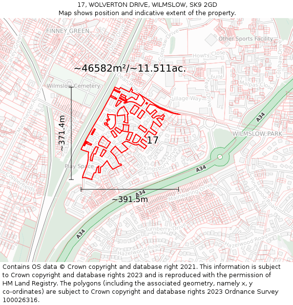 17, WOLVERTON DRIVE, WILMSLOW, SK9 2GD: Plot and title map