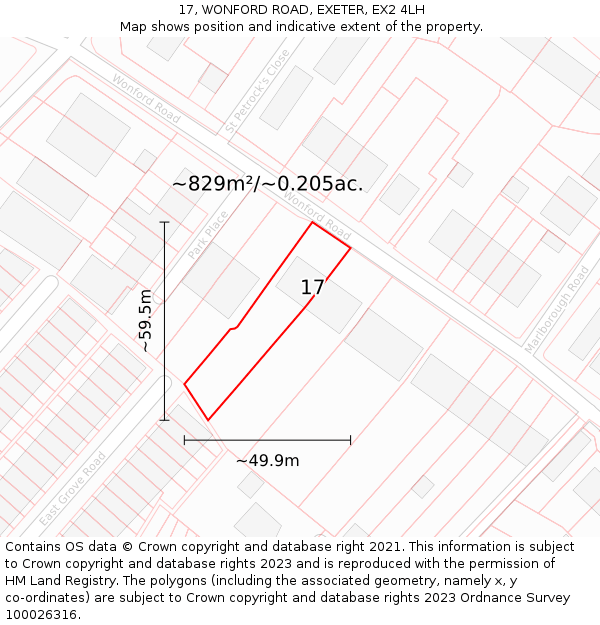 17, WONFORD ROAD, EXETER, EX2 4LH: Plot and title map