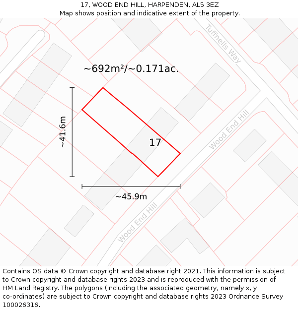 17, WOOD END HILL, HARPENDEN, AL5 3EZ: Plot and title map