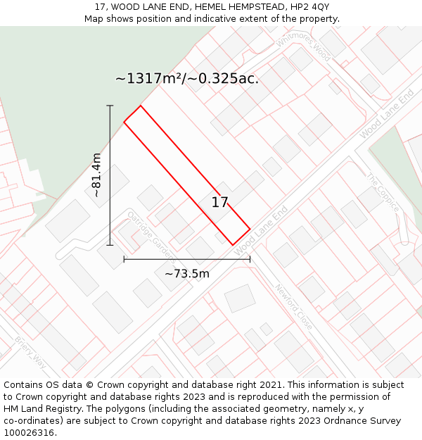17, WOOD LANE END, HEMEL HEMPSTEAD, HP2 4QY: Plot and title map