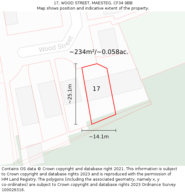17, WOOD STREET, MAESTEG, CF34 9BB: Plot and title map