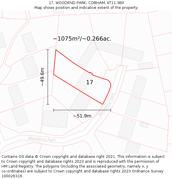 17, WOODEND PARK, COBHAM, KT11 3BX: Plot and title map