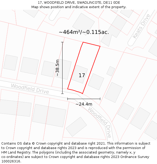 17, WOODFIELD DRIVE, SWADLINCOTE, DE11 0DE: Plot and title map