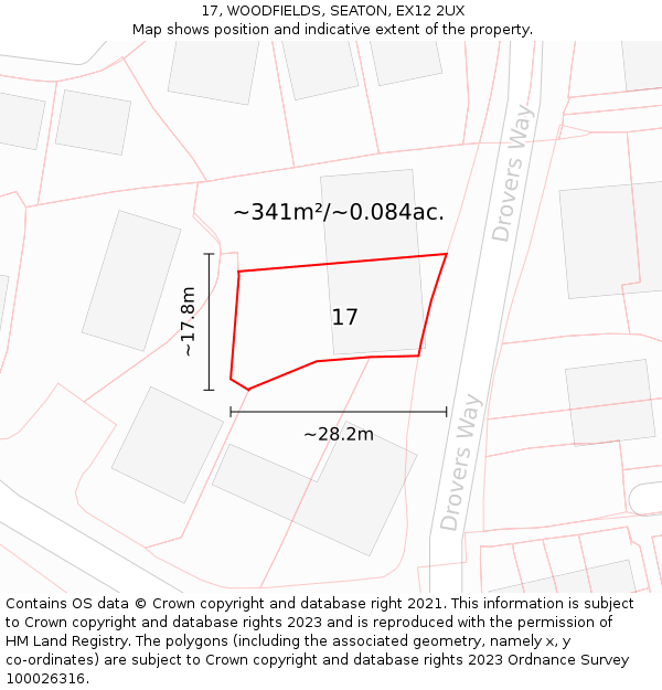 17, WOODFIELDS, SEATON, EX12 2UX: Plot and title map