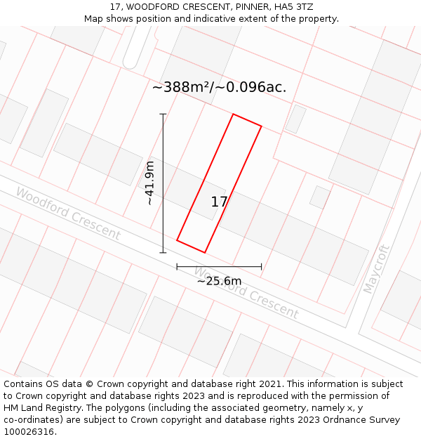 17, WOODFORD CRESCENT, PINNER, HA5 3TZ: Plot and title map