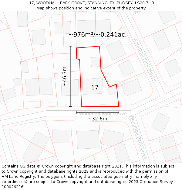 17, WOODHALL PARK GROVE, STANNINGLEY, PUDSEY, LS28 7HB: Plot and title map