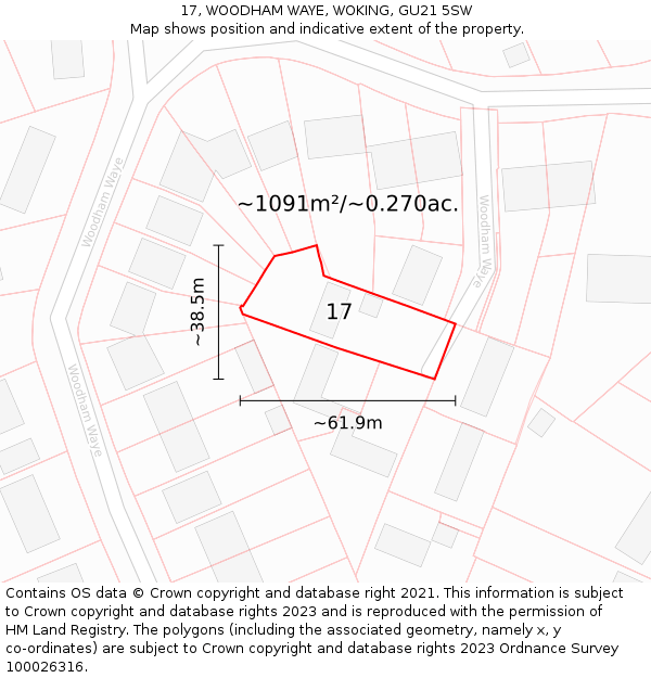 17, WOODHAM WAYE, WOKING, GU21 5SW: Plot and title map