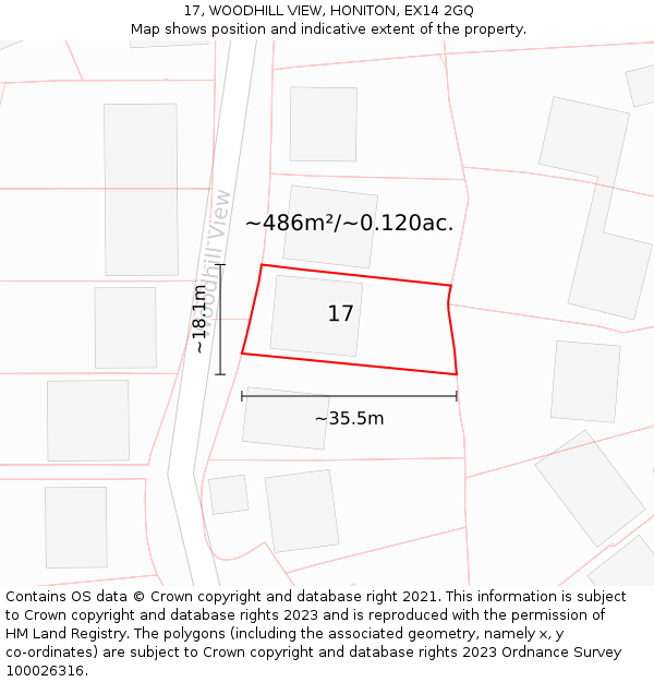 17, WOODHILL VIEW, HONITON, EX14 2GQ: Plot and title map