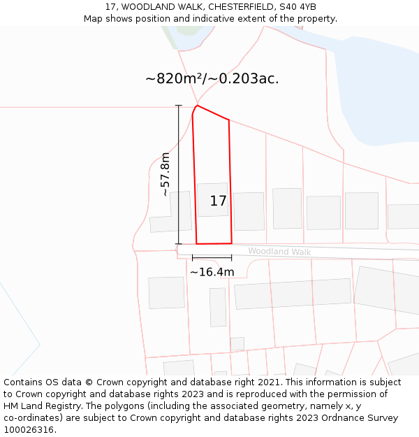 17, WOODLAND WALK, CHESTERFIELD, S40 4YB: Plot and title map