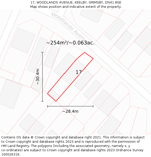 17, WOODLANDS AVENUE, KEELBY, GRIMSBY, DN41 8SE: Plot and title map