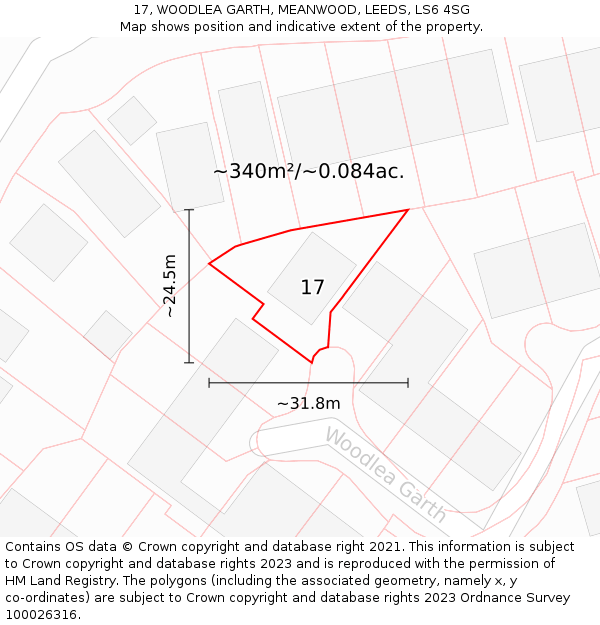 17, WOODLEA GARTH, MEANWOOD, LEEDS, LS6 4SG: Plot and title map