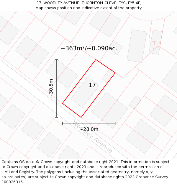 17, WOODLEY AVENUE, THORNTON-CLEVELEYS, FY5 4EJ: Plot and title map