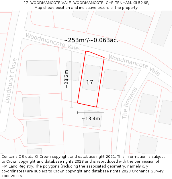 17, WOODMANCOTE VALE, WOODMANCOTE, CHELTENHAM, GL52 9RJ: Plot and title map
