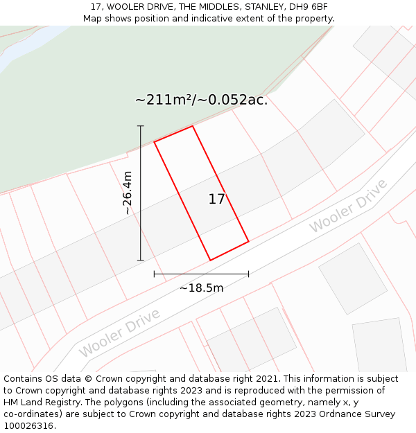 17, WOOLER DRIVE, THE MIDDLES, STANLEY, DH9 6BF: Plot and title map