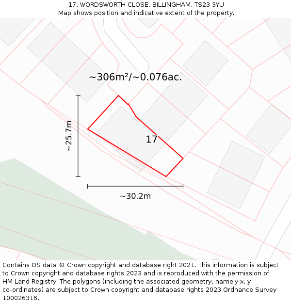 17, WORDSWORTH CLOSE, BILLINGHAM, TS23 3YU: Plot and title map