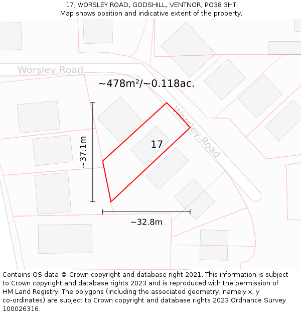 17, WORSLEY ROAD, GODSHILL, VENTNOR, PO38 3HT: Plot and title map