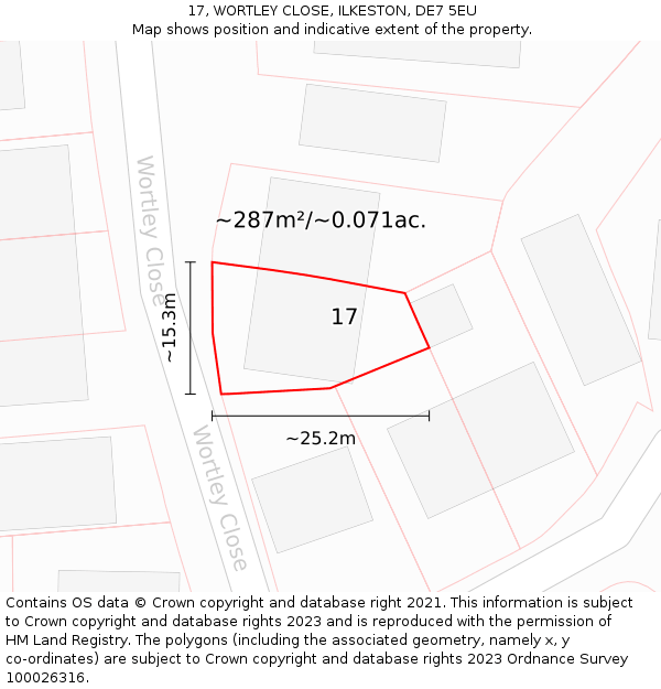 17, WORTLEY CLOSE, ILKESTON, DE7 5EU: Plot and title map