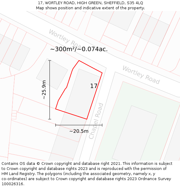 17, WORTLEY ROAD, HIGH GREEN, SHEFFIELD, S35 4LQ: Plot and title map