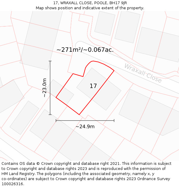 17, WRAXALL CLOSE, POOLE, BH17 9JR: Plot and title map