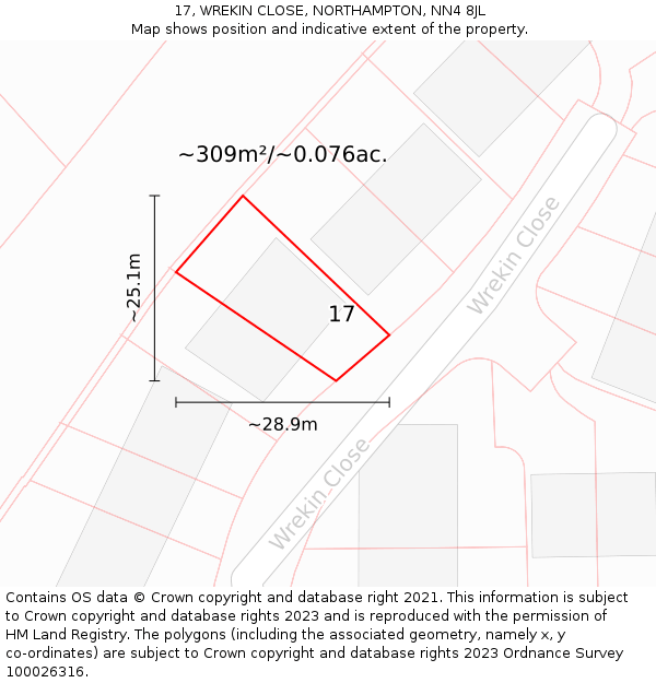 17, WREKIN CLOSE, NORTHAMPTON, NN4 8JL: Plot and title map