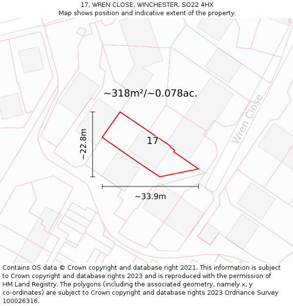 17, WREN CLOSE, WINCHESTER, SO22 4HX: Plot and title map