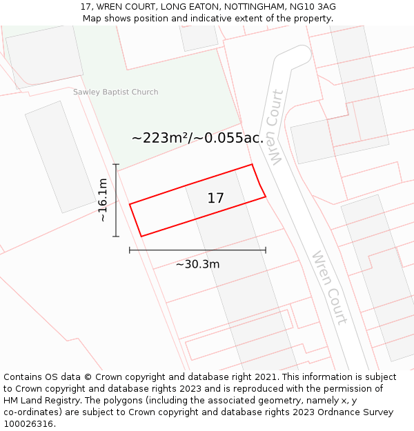 17, WREN COURT, LONG EATON, NOTTINGHAM, NG10 3AG: Plot and title map