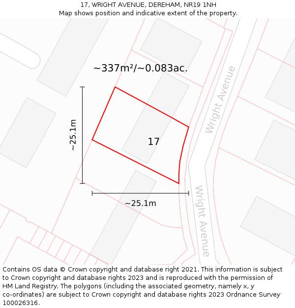 17, WRIGHT AVENUE, DEREHAM, NR19 1NH: Plot and title map