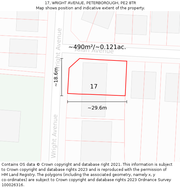 17, WRIGHT AVENUE, PETERBOROUGH, PE2 8TR: Plot and title map