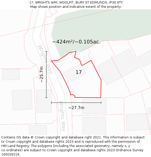 17, WRIGHTS WAY, WOOLPIT, BURY ST EDMUNDS, IP30 9TY: Plot and title map